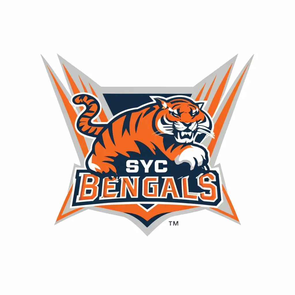 a logo design,with the text "SYC Bengals", main symbol:SYC Bengals, Softball, Orange, Navy blue, Gray, White, clear background, tiger stripes, softball, softball diamond,complex,be used in Sports Fitness industry,clear background