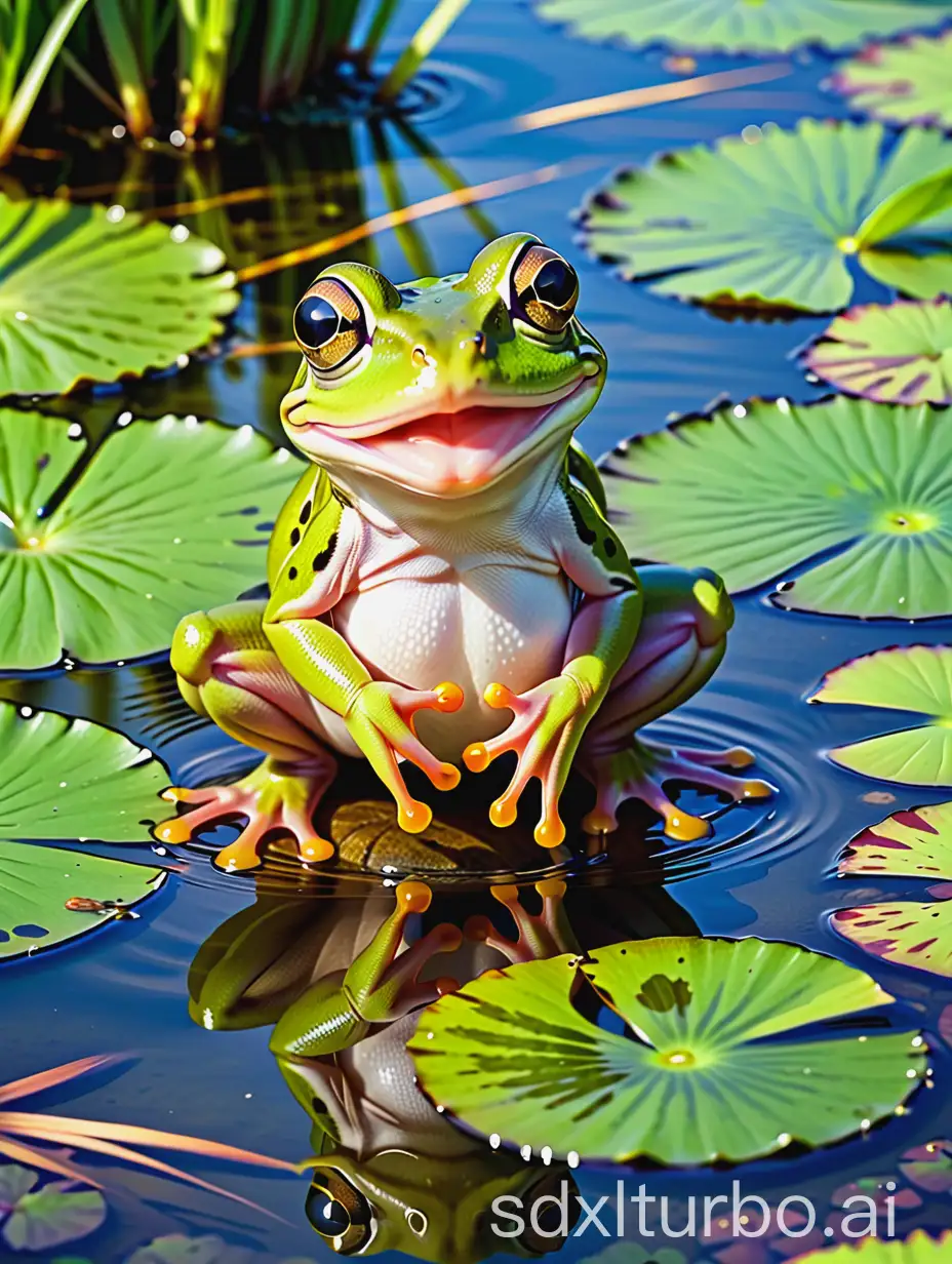 Amusing-Frog-Relaxing-in-a-Serene-Pond