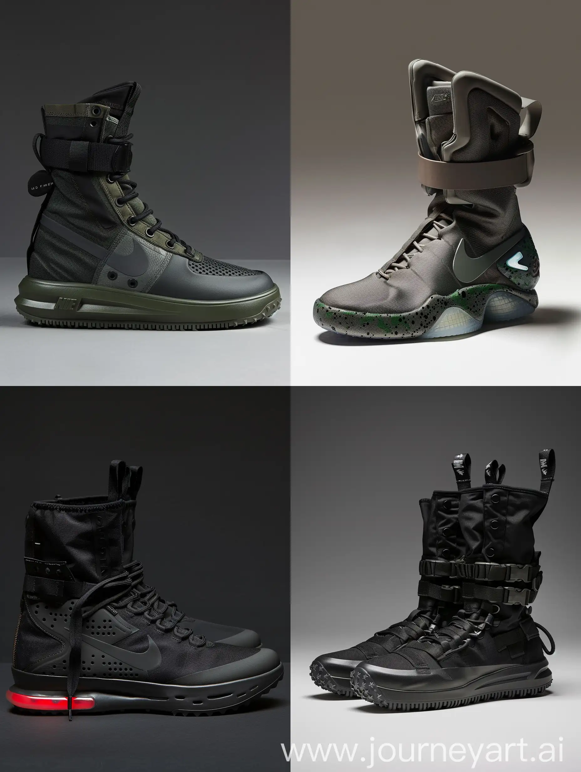 futuristic footwear, inspired by military special forces, by Nike
