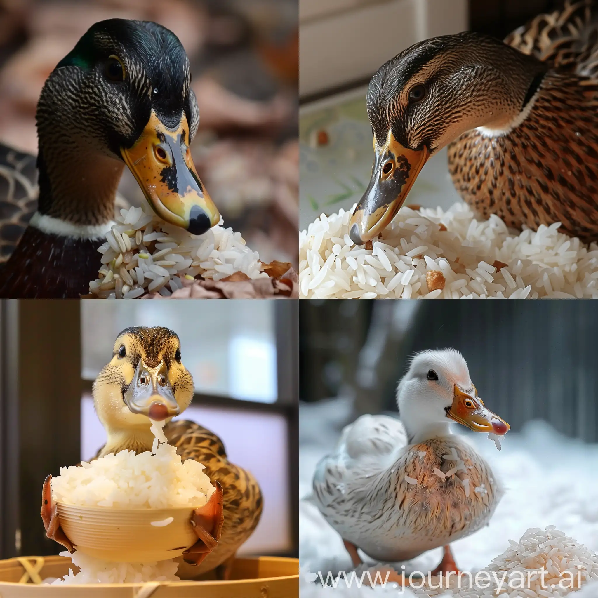 Duck-Eating-Rice-Quaint-Waterfowl-Enjoying-a-Nutritious-Meal