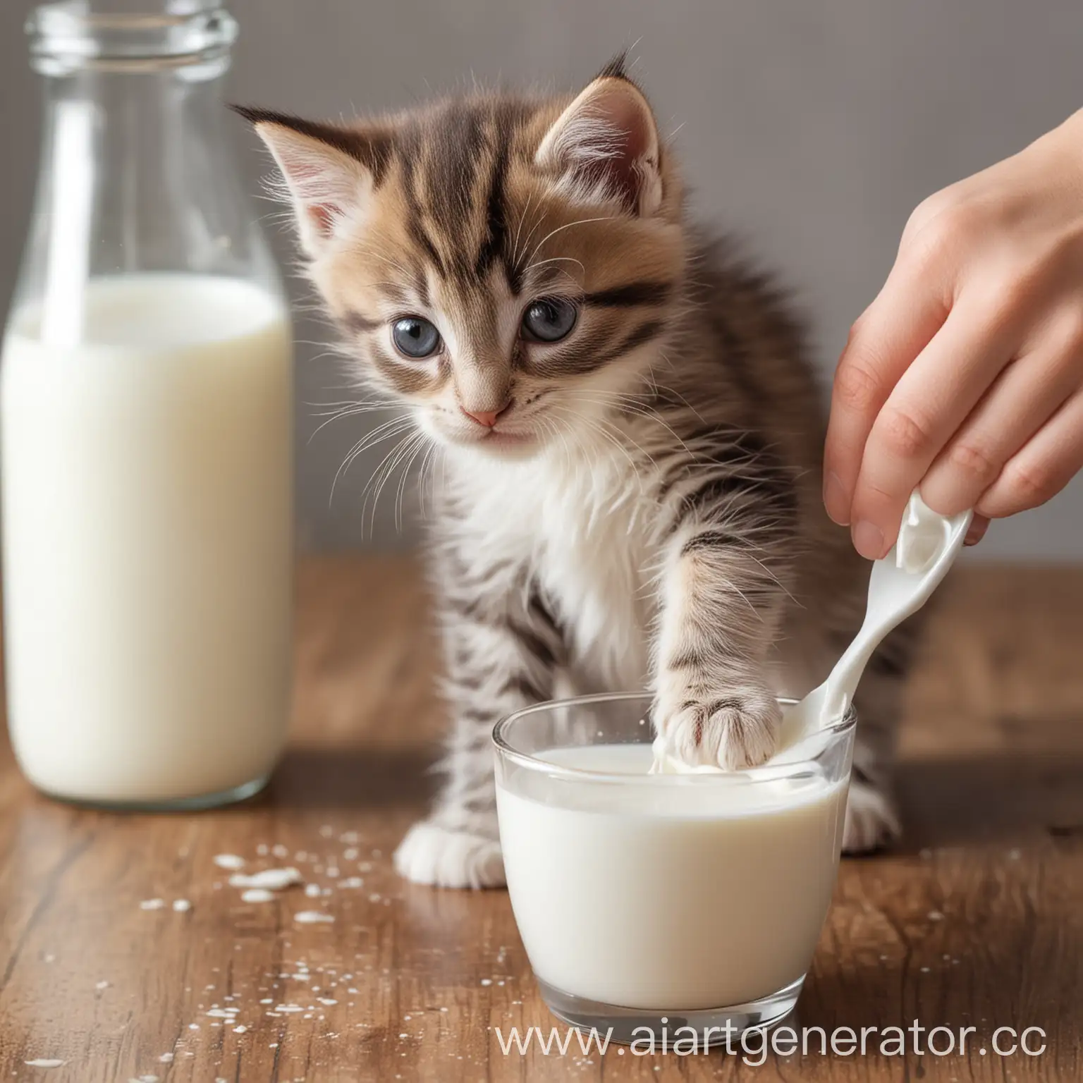 Kitten-Scooping-Milk-with-Paw