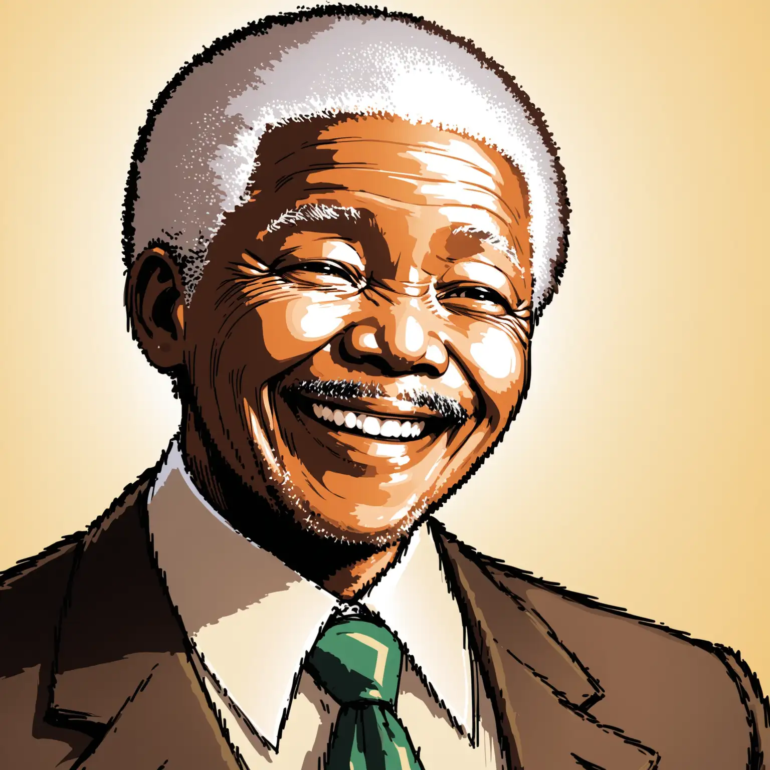 Illustrate an image of nelson mandela smiling, looking forward.