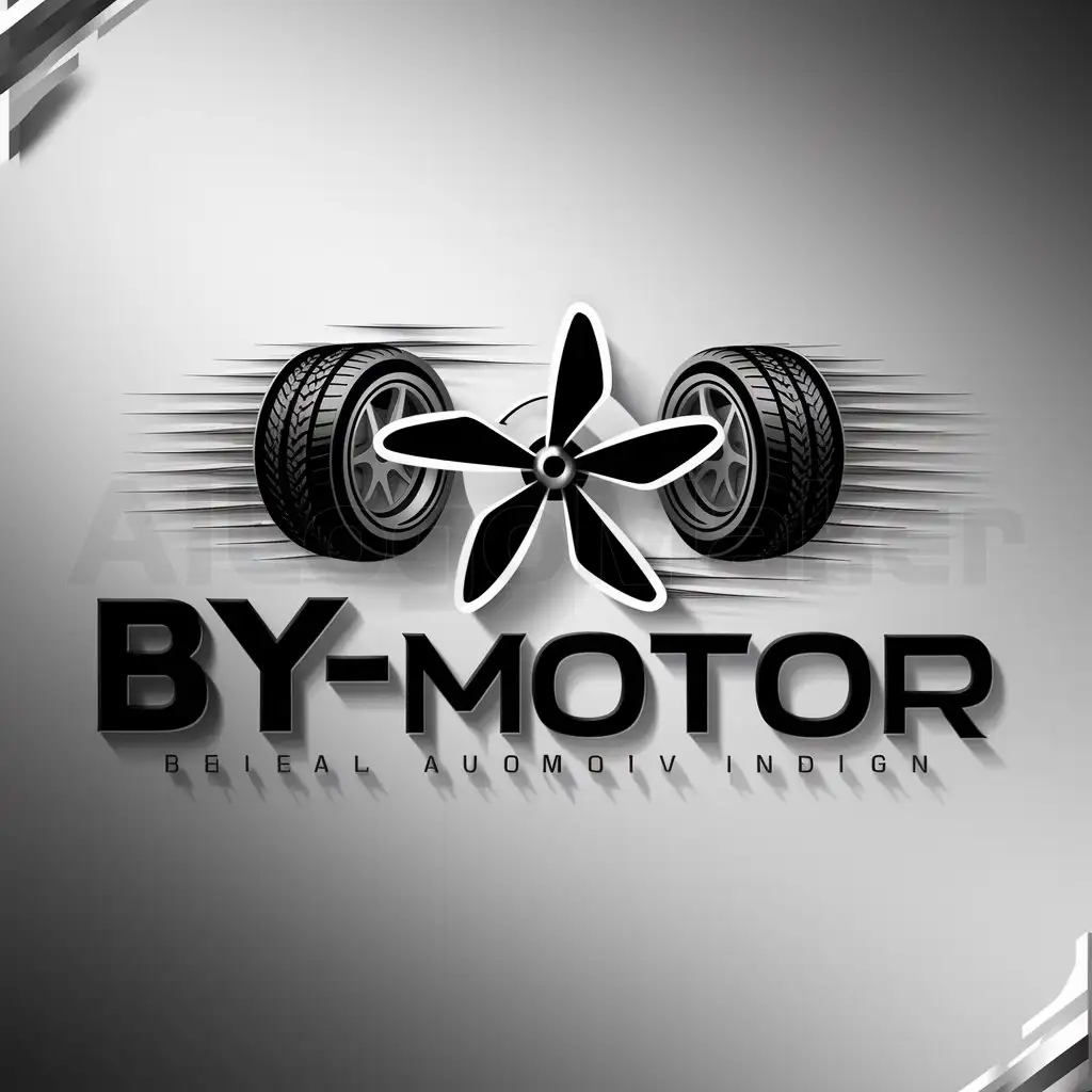 a logo design,with the text "ByMotor", main symbol:Volant au centre de deux pneus qui dérapent,complex,be used in Automotive industry,clear background