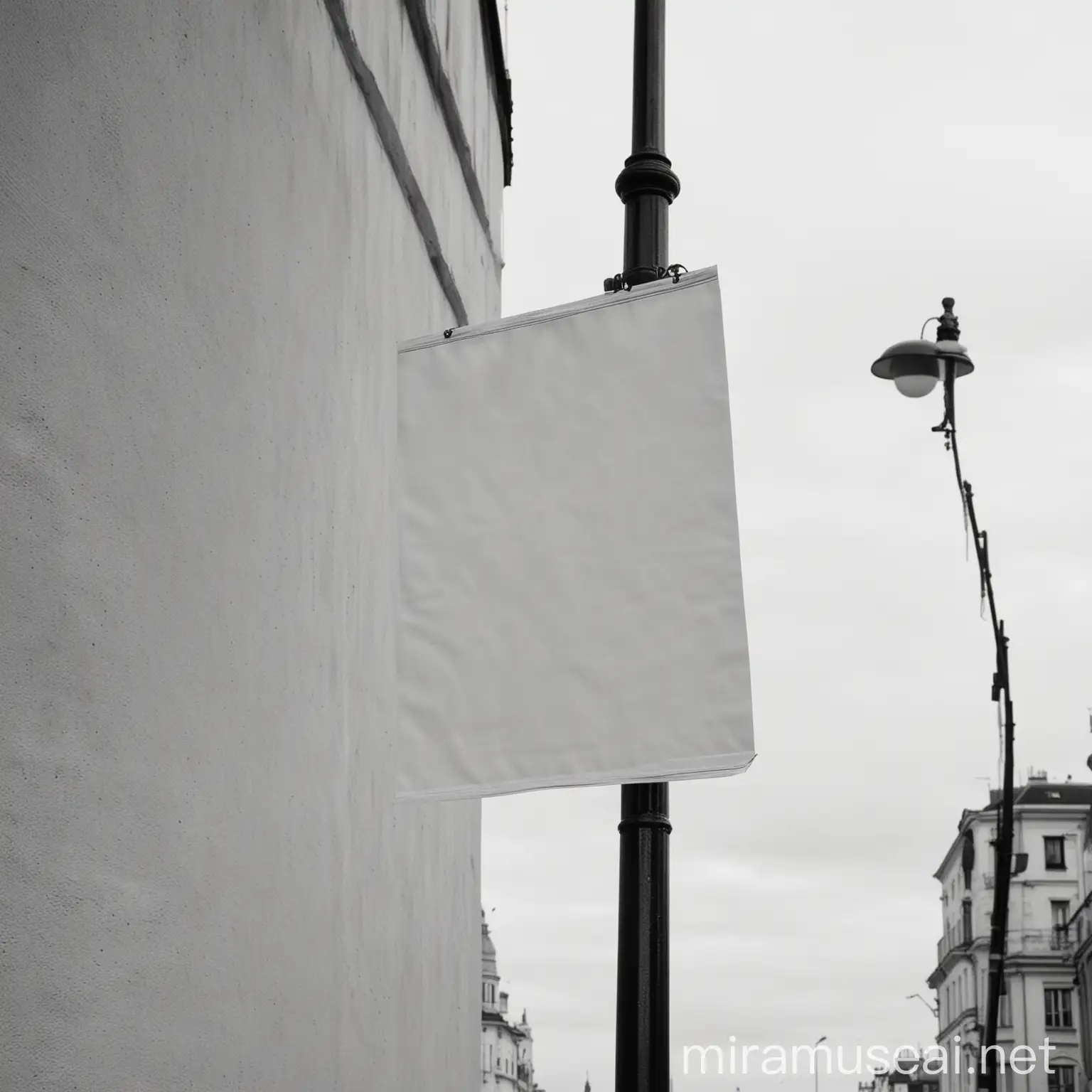 White Poster Attached to a Lamppost in Urban Setting