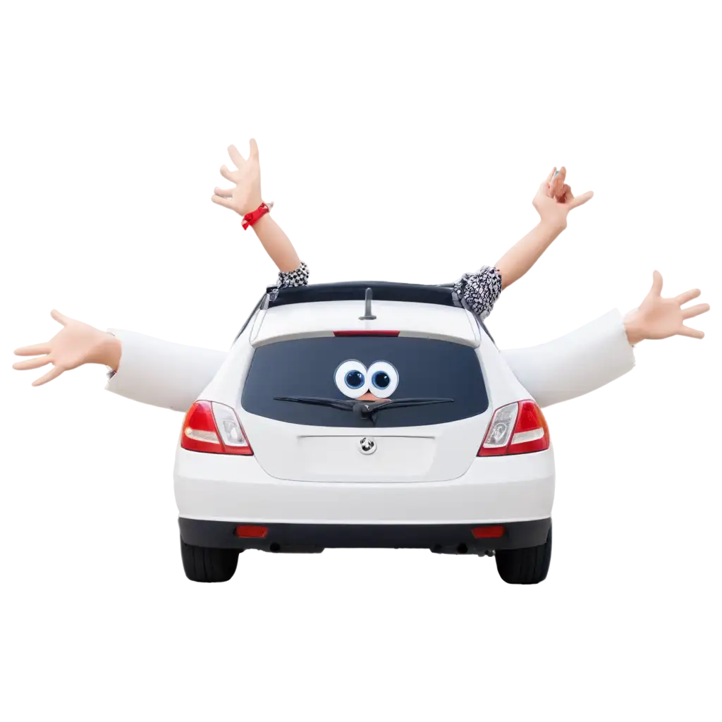 cute character car with two hands and two leg, open mouth, cute eyes