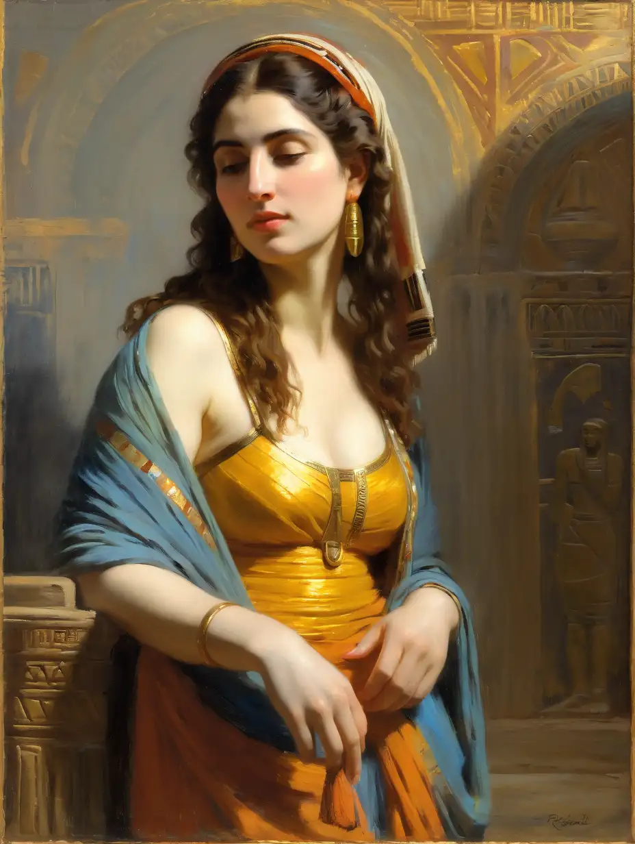 Egyptian Woman in Contemplation with Rembrandt Lighting Impressionist Portrait