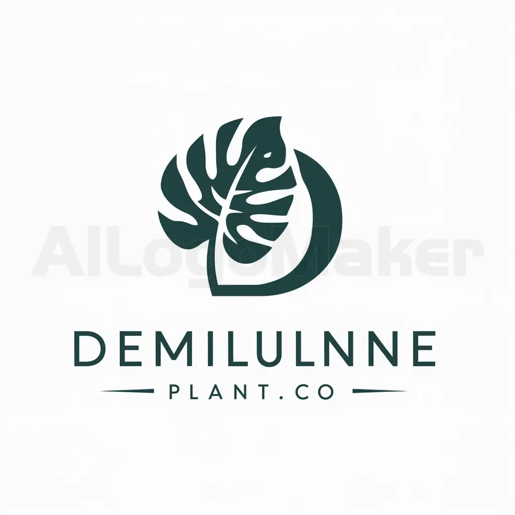 a logo design,with the text "DemilunePlantCo", main symbol:Monstera leaf shaped like the letter D,Moderate,be used in Retail industry,clear background
