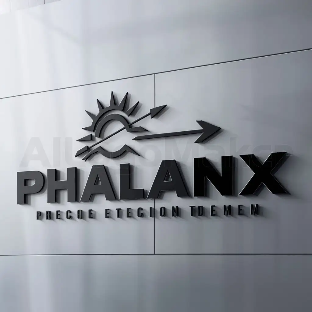 a logo design,with the text "Phalanx", main symbol:sun, spear, arrow,Moderate,clear background