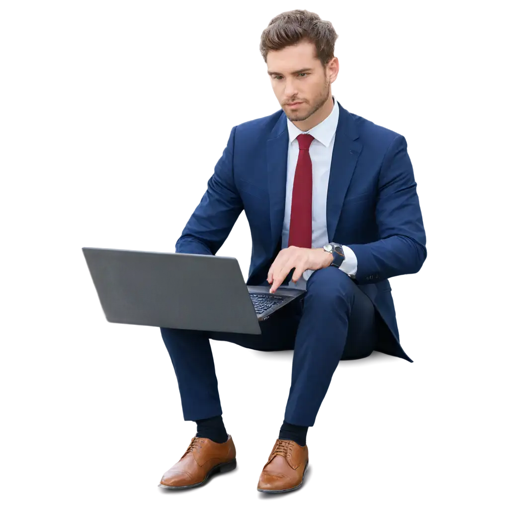 man in  suit  sitting with laptop businessman