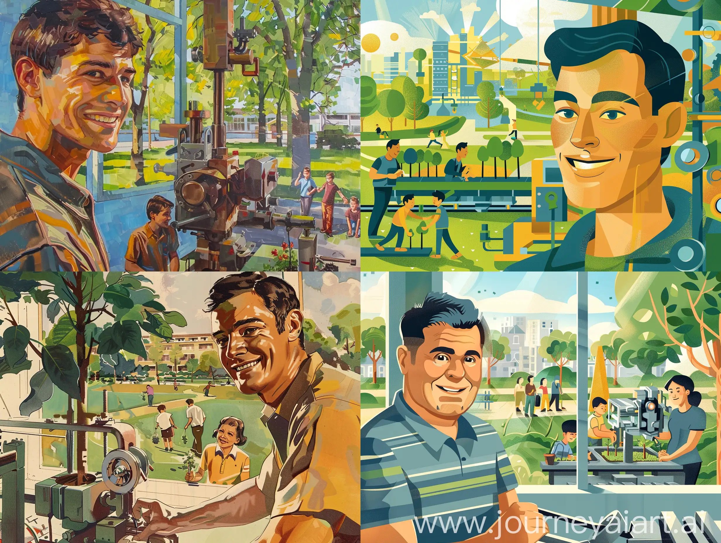 Smiling-Slavic-Factory-Worker-Operating-Machinery-with-Park-View
