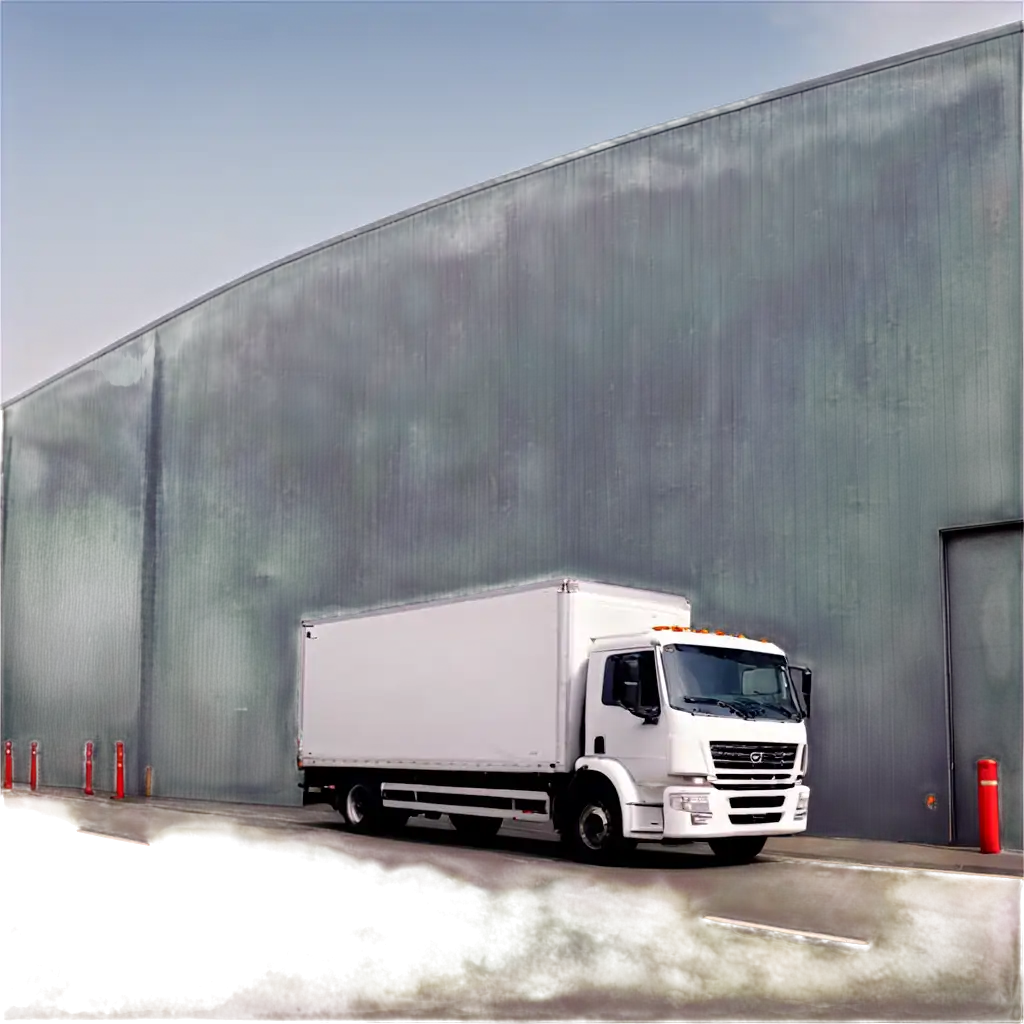 white truck approaching warehouse