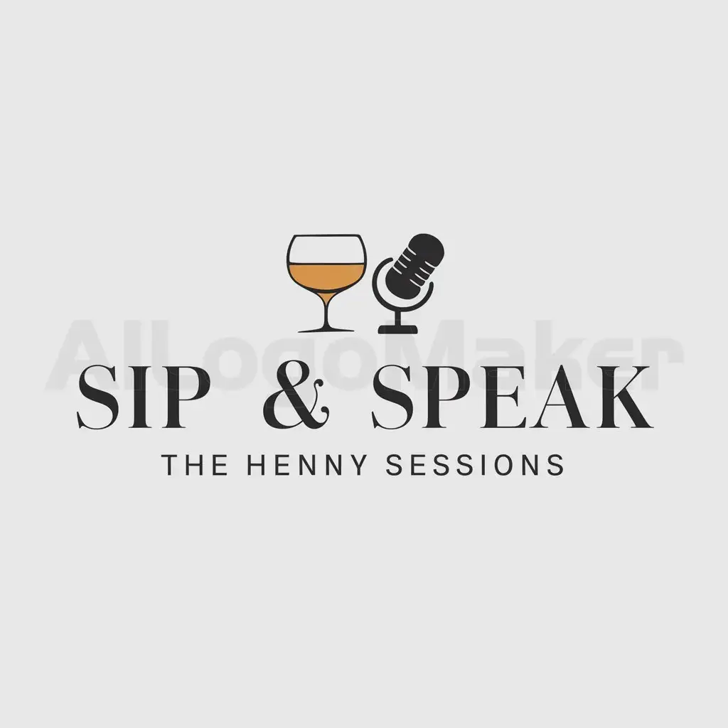 a logo design,with the text "Sip & Speak : The Henny Sessions", main symbol:glass of cognac & mic,Moderate,clear background