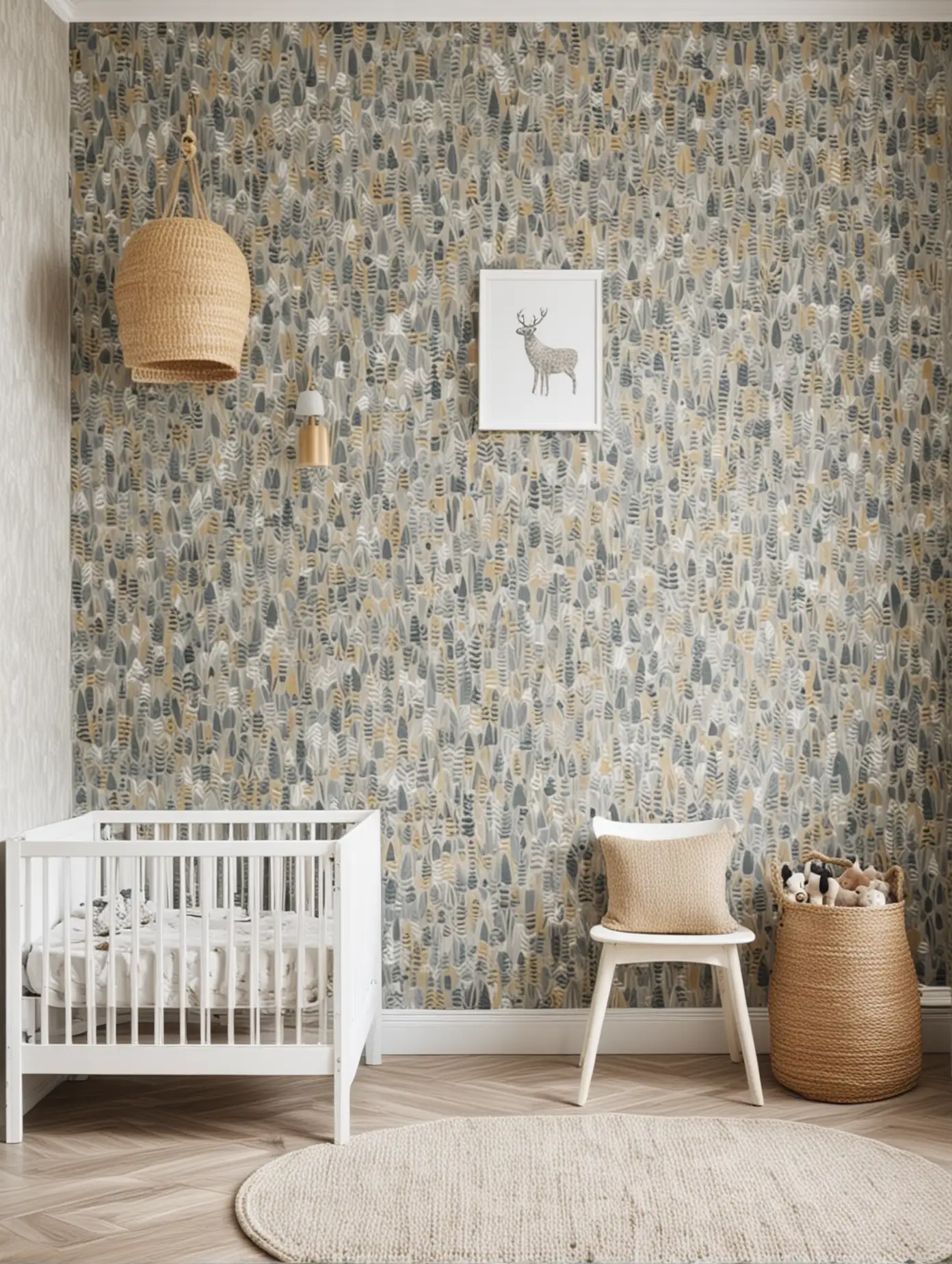 design interiéru, chlapecký dětský pokojíček, skandinávský styl, zeď připravená na tapetu