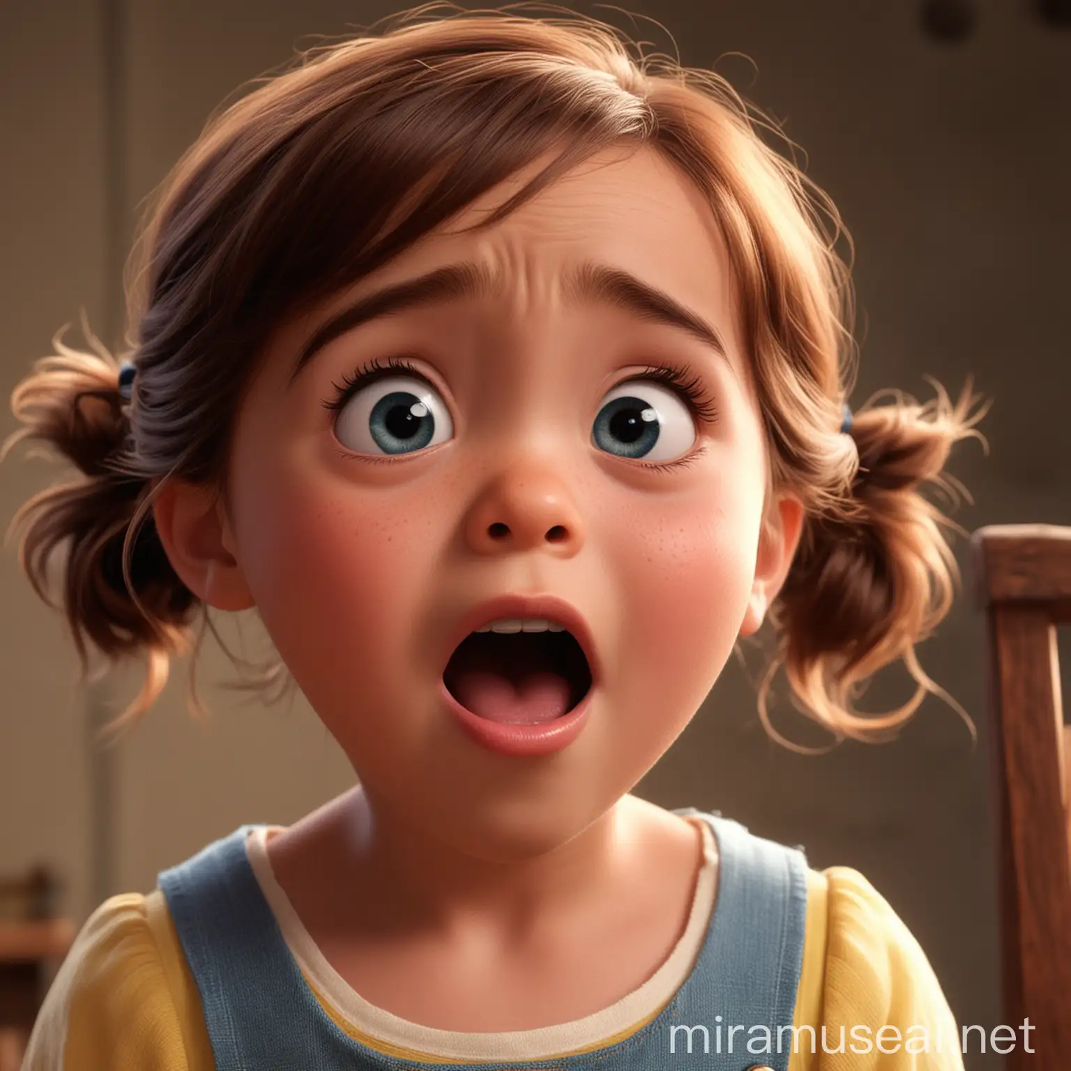 A little girl made a surprised expression,disney pixar style