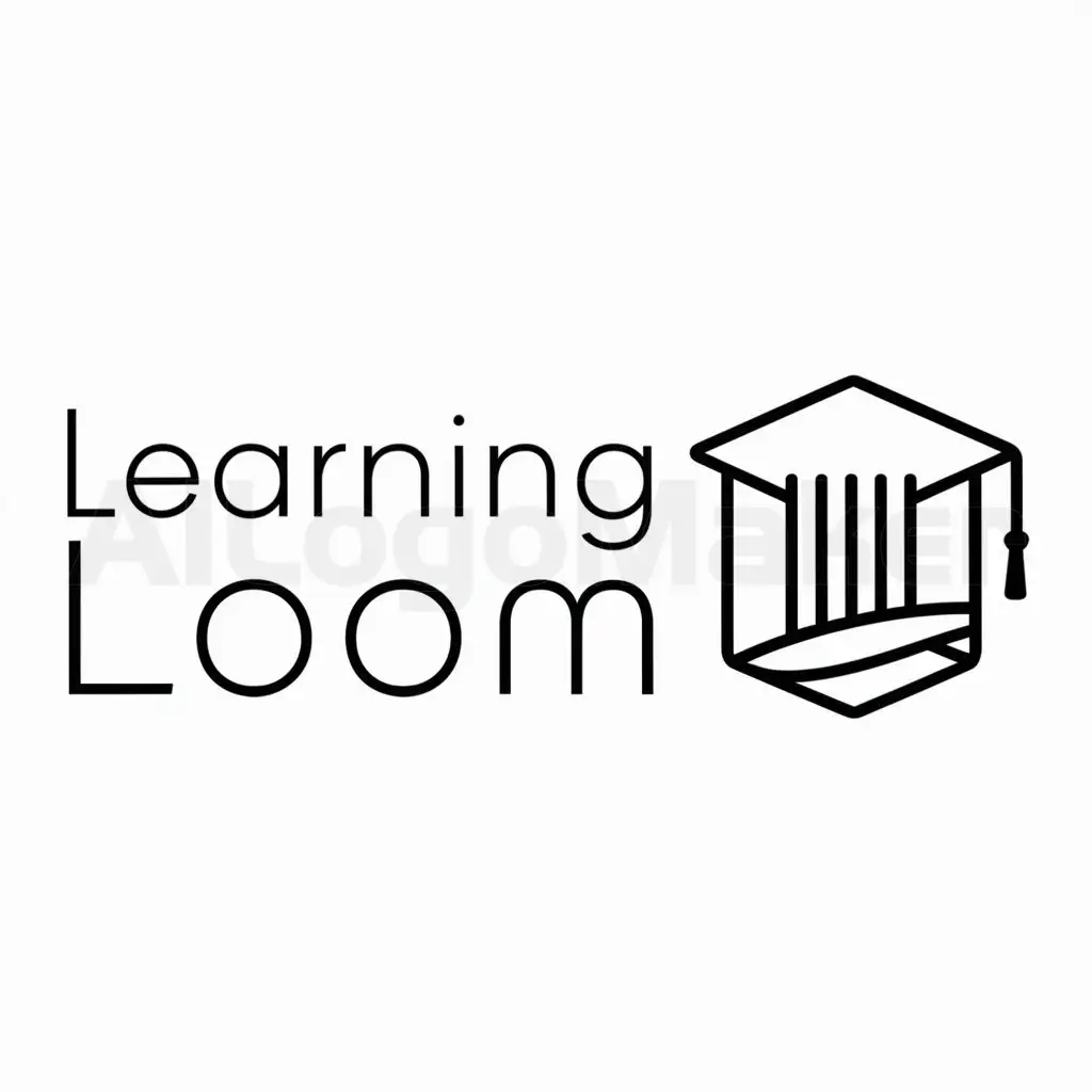 a logo design,with the text "Learning Loom", main symbol:a book loom graduation cap,Minimalistic,be used in Education industry,clear background