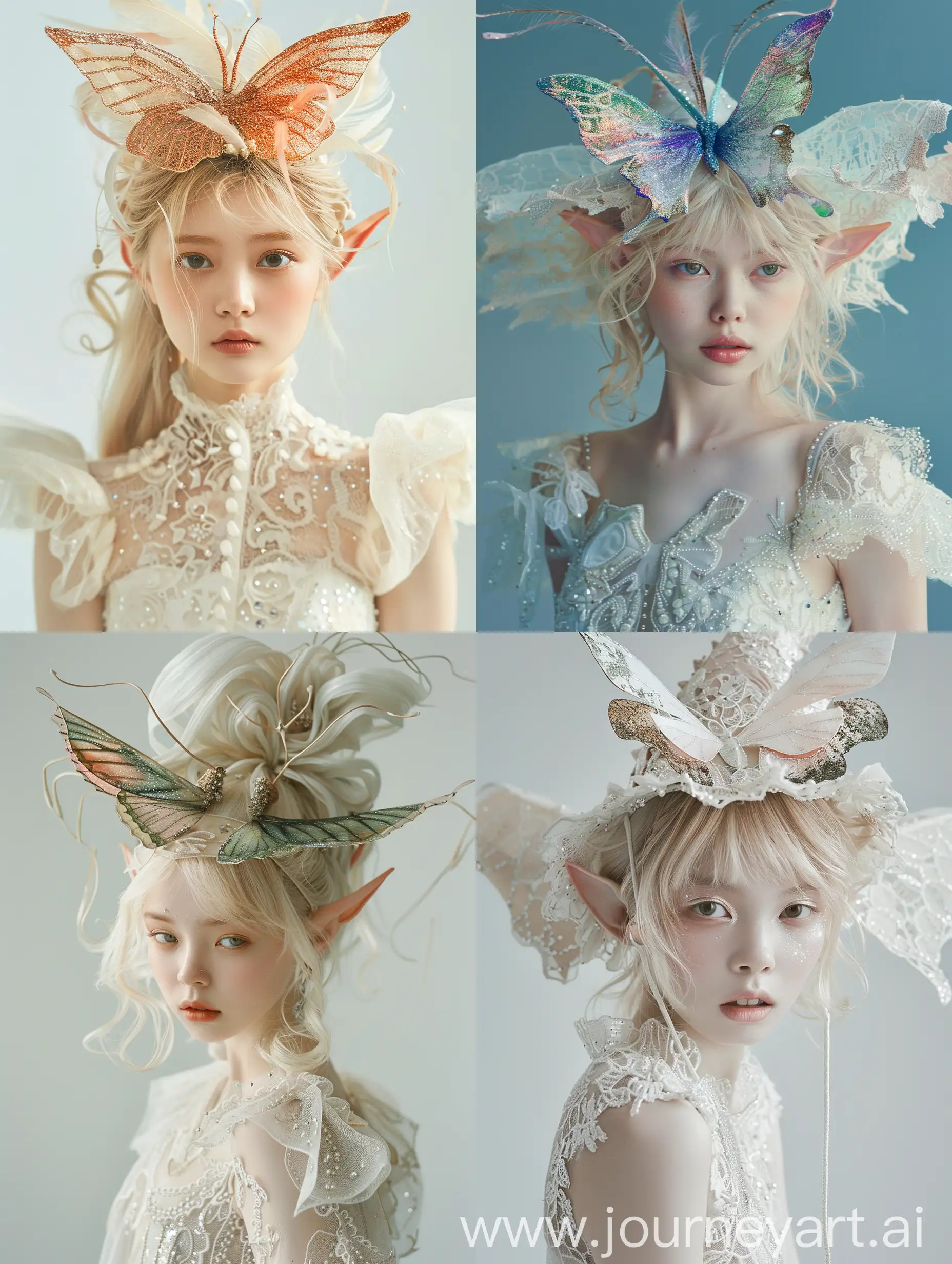 Enchanting-Japanese-Blonde-Model-in-Butterfly-Hat-and-Sequined-Lace-Dress