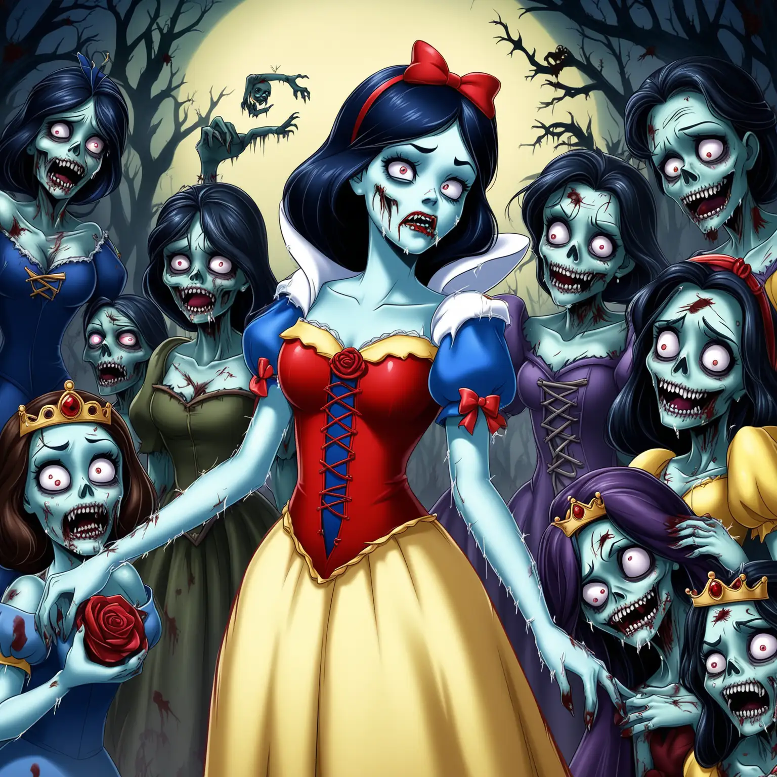 disney princess Snow White dressed as a zombie