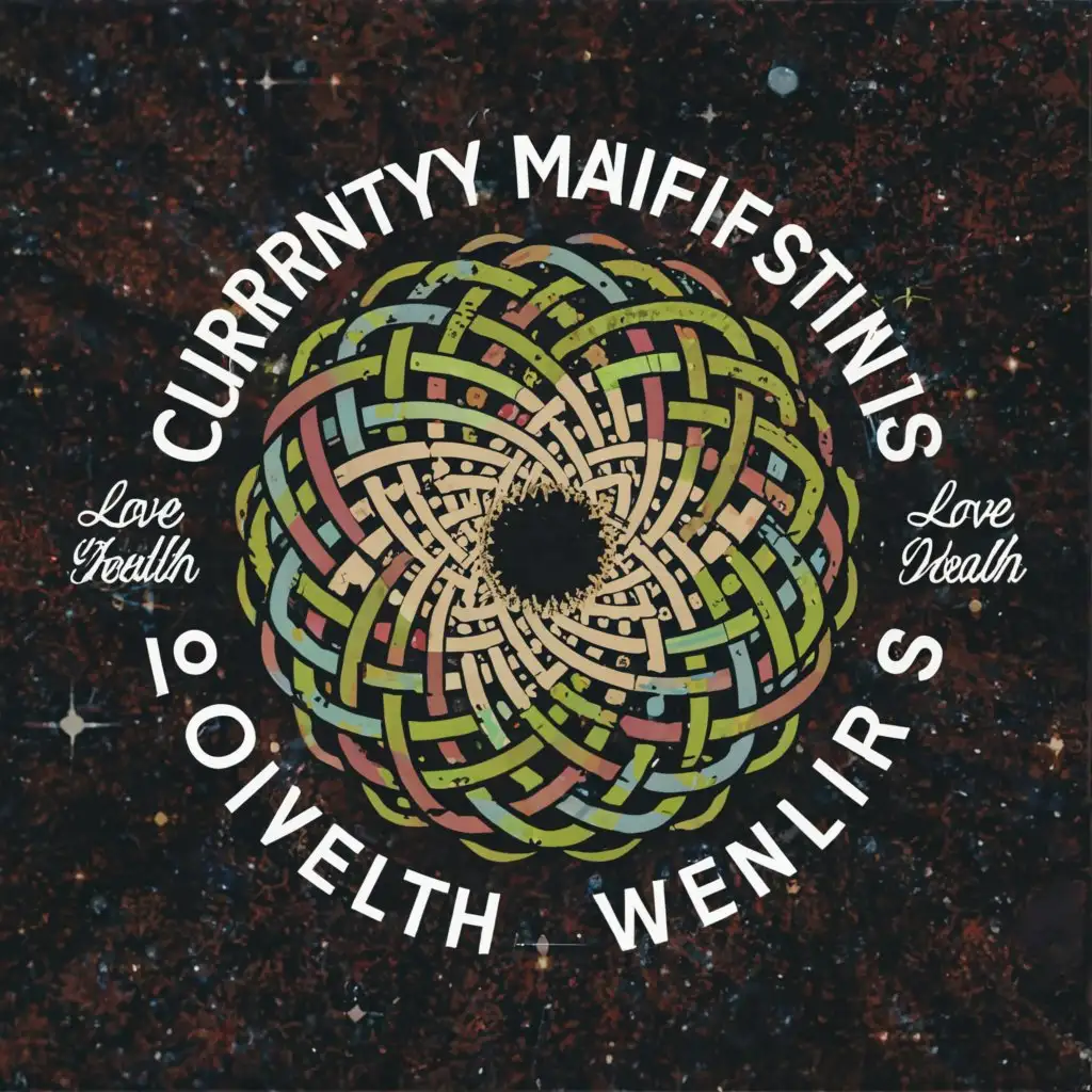 a logo design,with the text "Currently Manifesting
Love Health and Wealth", main symbol:The universe,complex,clear background