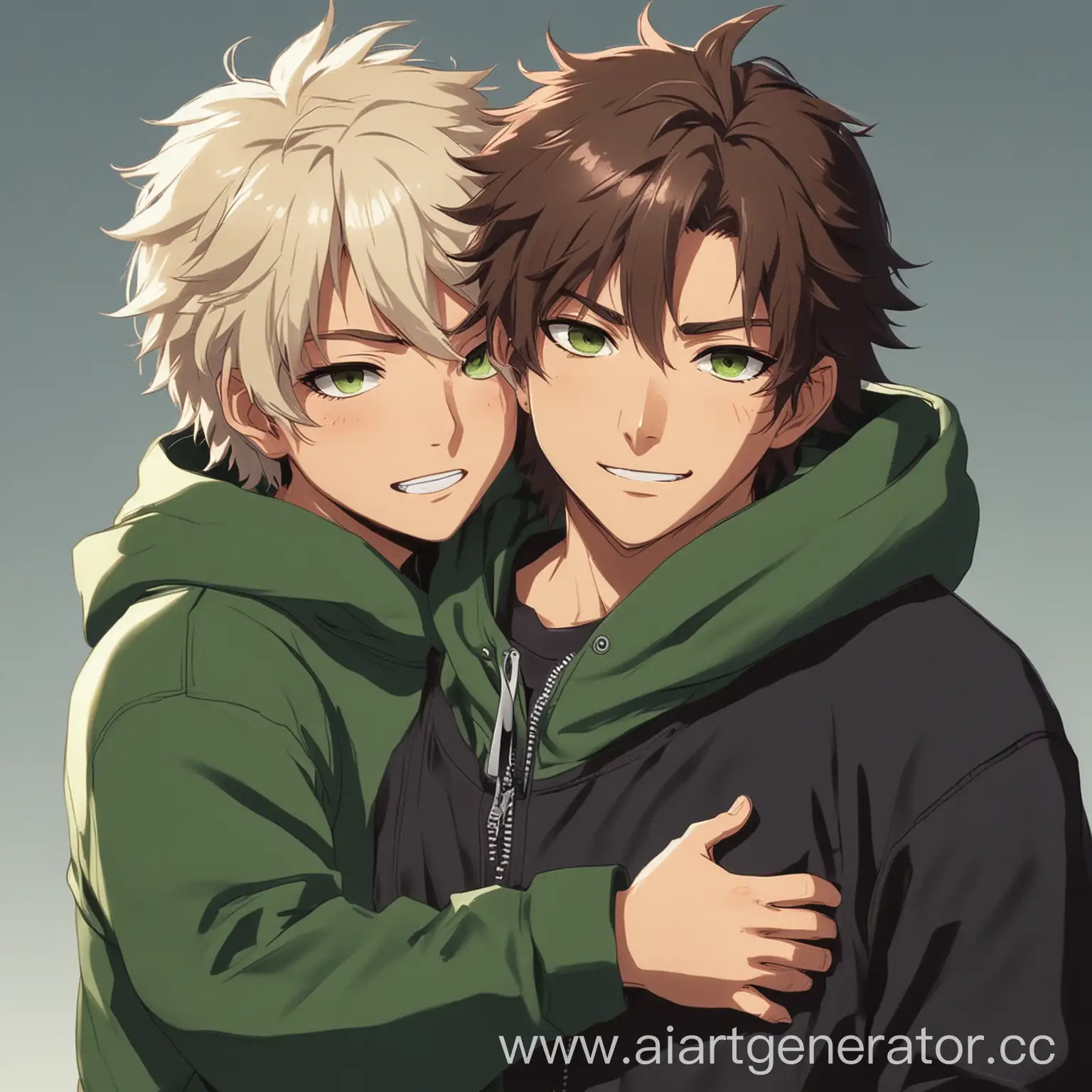 Makoto-Naegi-and-Nagito-Komaeda-Embrace-in-Green-Jackets