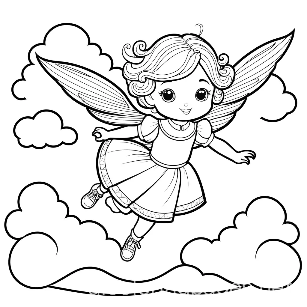 Flying-CurlyHaired-Girl-on-Fairytale-Book-Coloring-Page-for-Kids