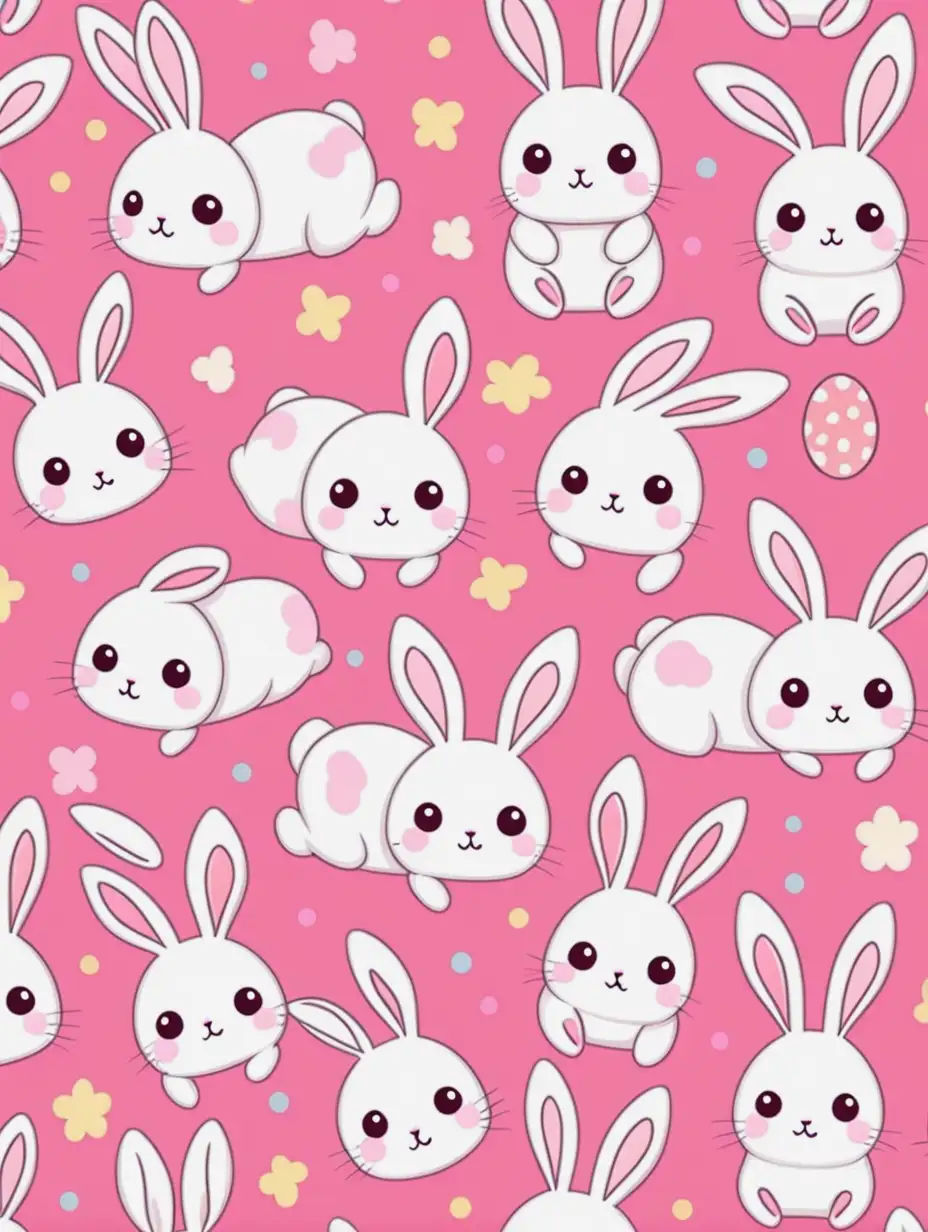 Adorable Kawaii Rabbit Pattern Cute Cartoon Bunnies on Pastel Background