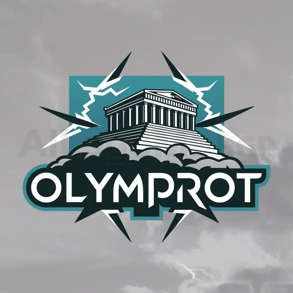 a logo design,with the text "Olymprot", main symbol:Temple grecque dans les nuages avec des éclairs,Moderate,clear background