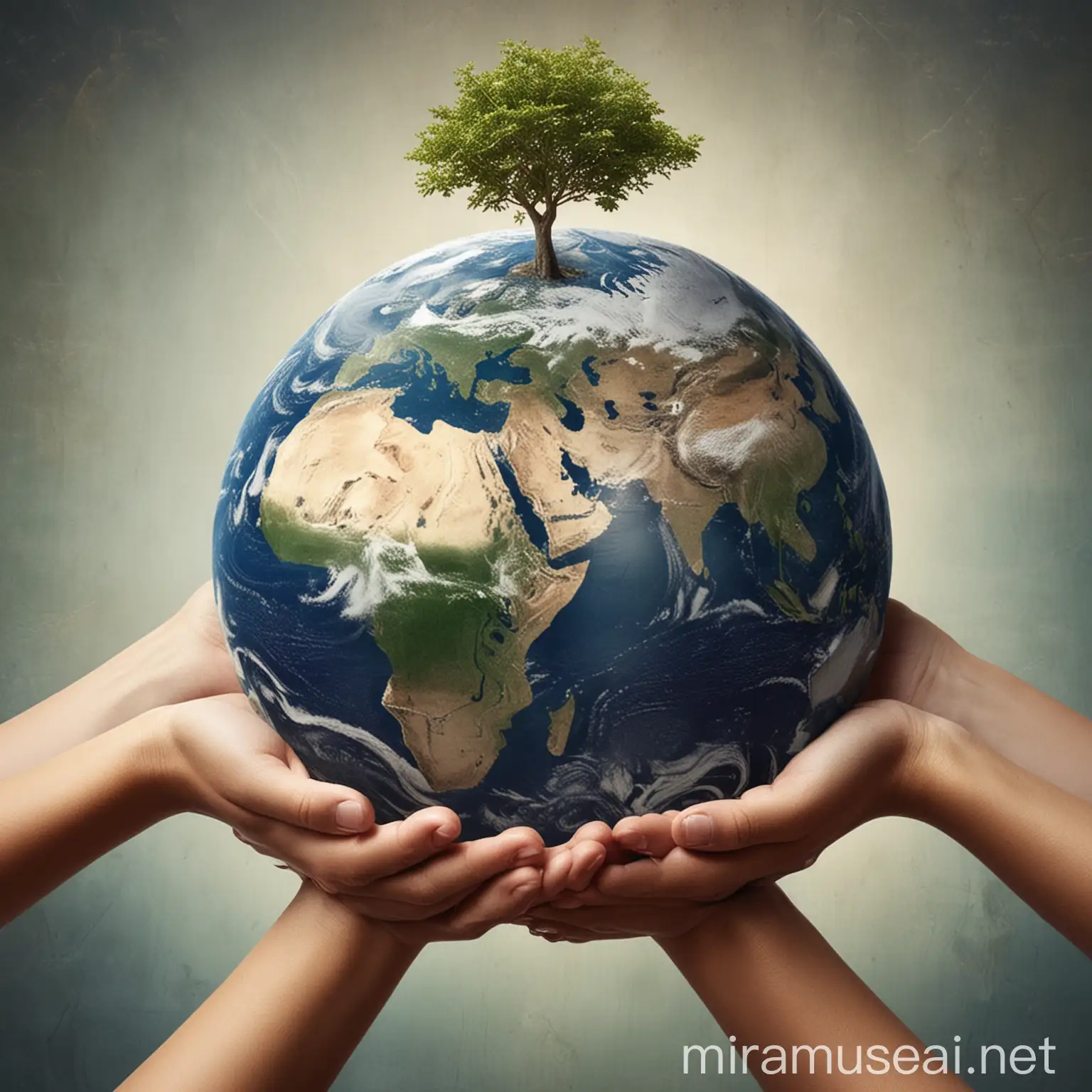 Three Womens Hands Holding Up One Earth Environmental Unity Concept