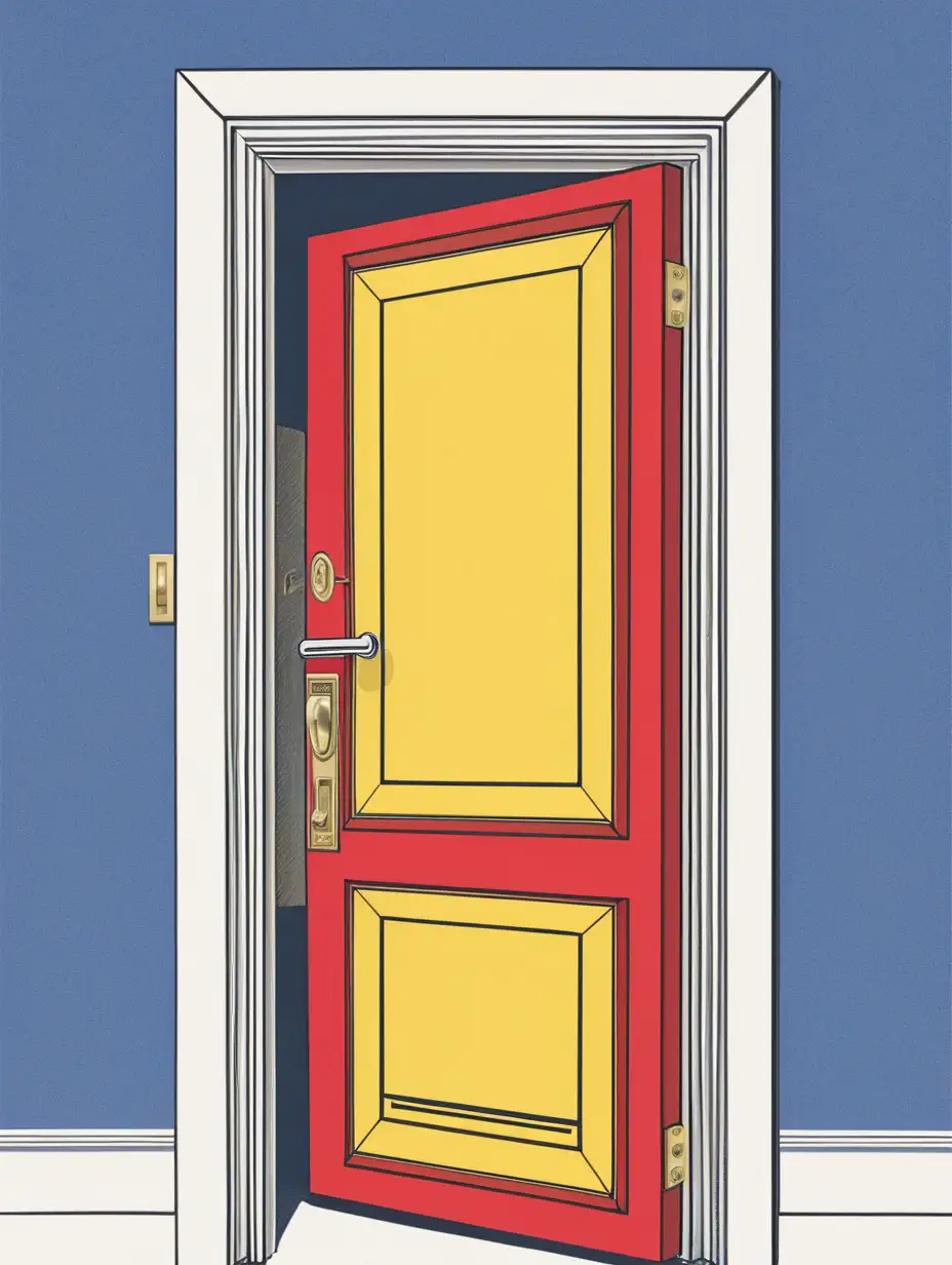 Vector drawing in primary colors of a door inside a door inside a door