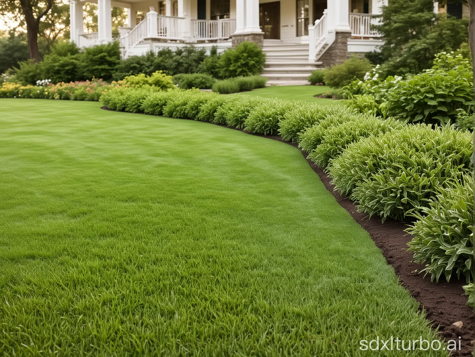 Close-up of the lawn of an American countryside villa