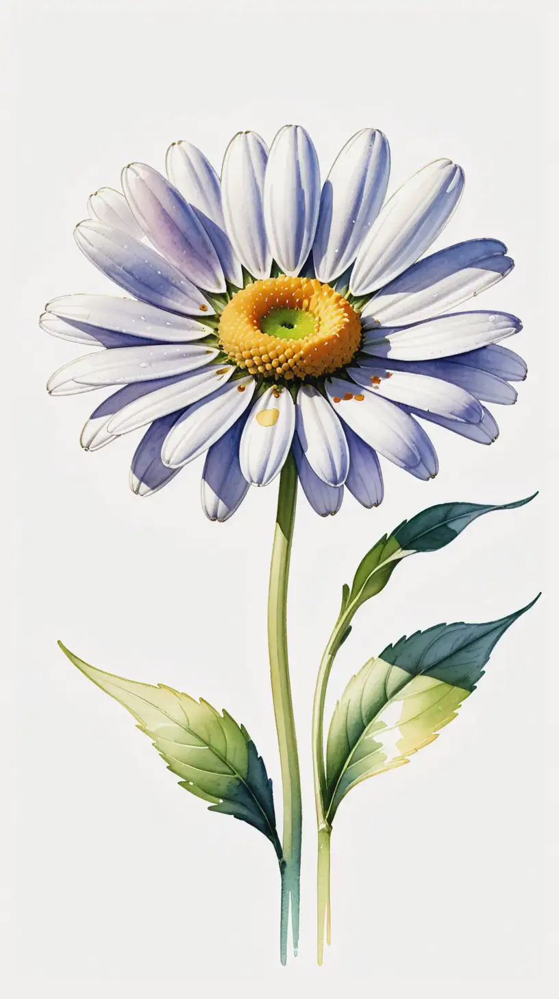 Single Daisy Watercolor Painting Delicate Botanical Artwork