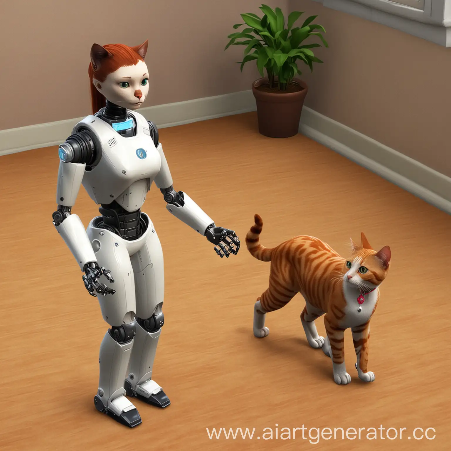 Робот играет с котиком как в SIMS
