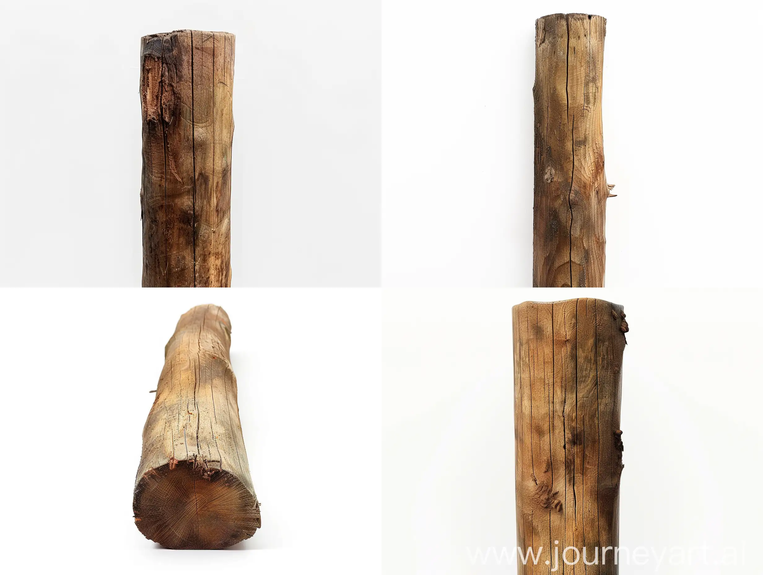 Wooden pole on white background, Alfa channel