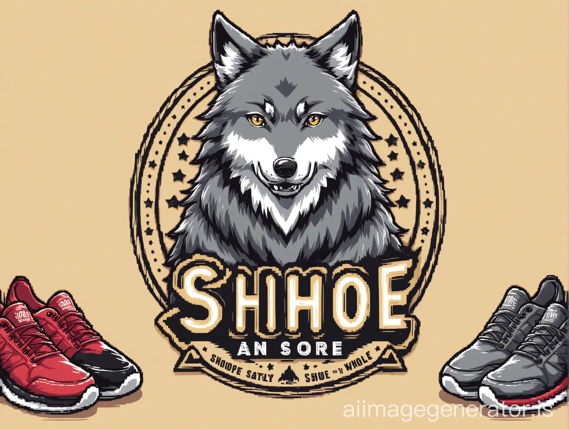 create an image for my shoe store that has a wolf as its mascot with a resolution of 1920x300 px.