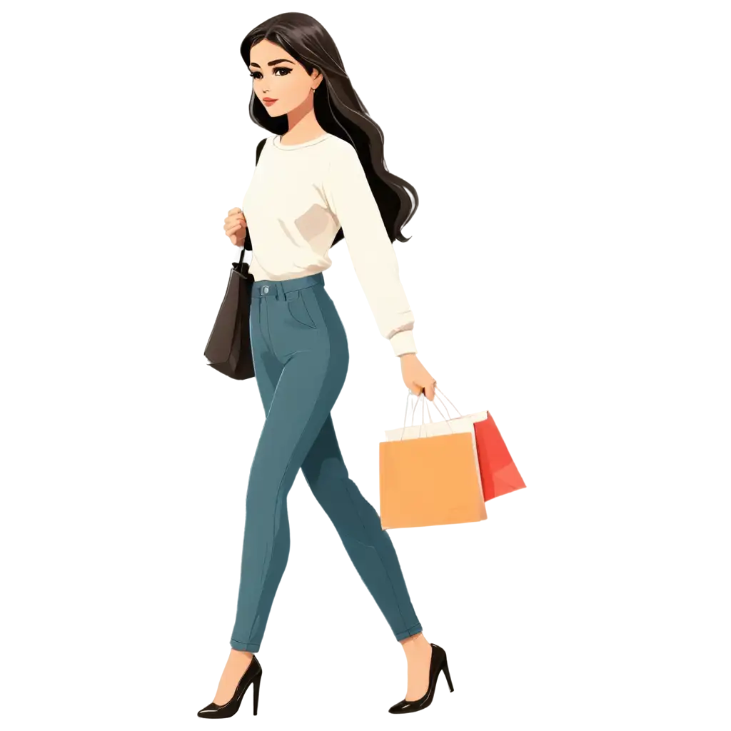 Beautiful-Girl-Goes-Shopping-Cartoon-PNG-Image-Vibrant-and-Playful-Illustration