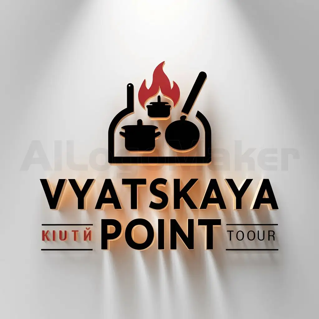 a logo design,with the text "Vyatskaya point", main symbol:Kitchen,complex,be used in gastronomic tour industry,clear background