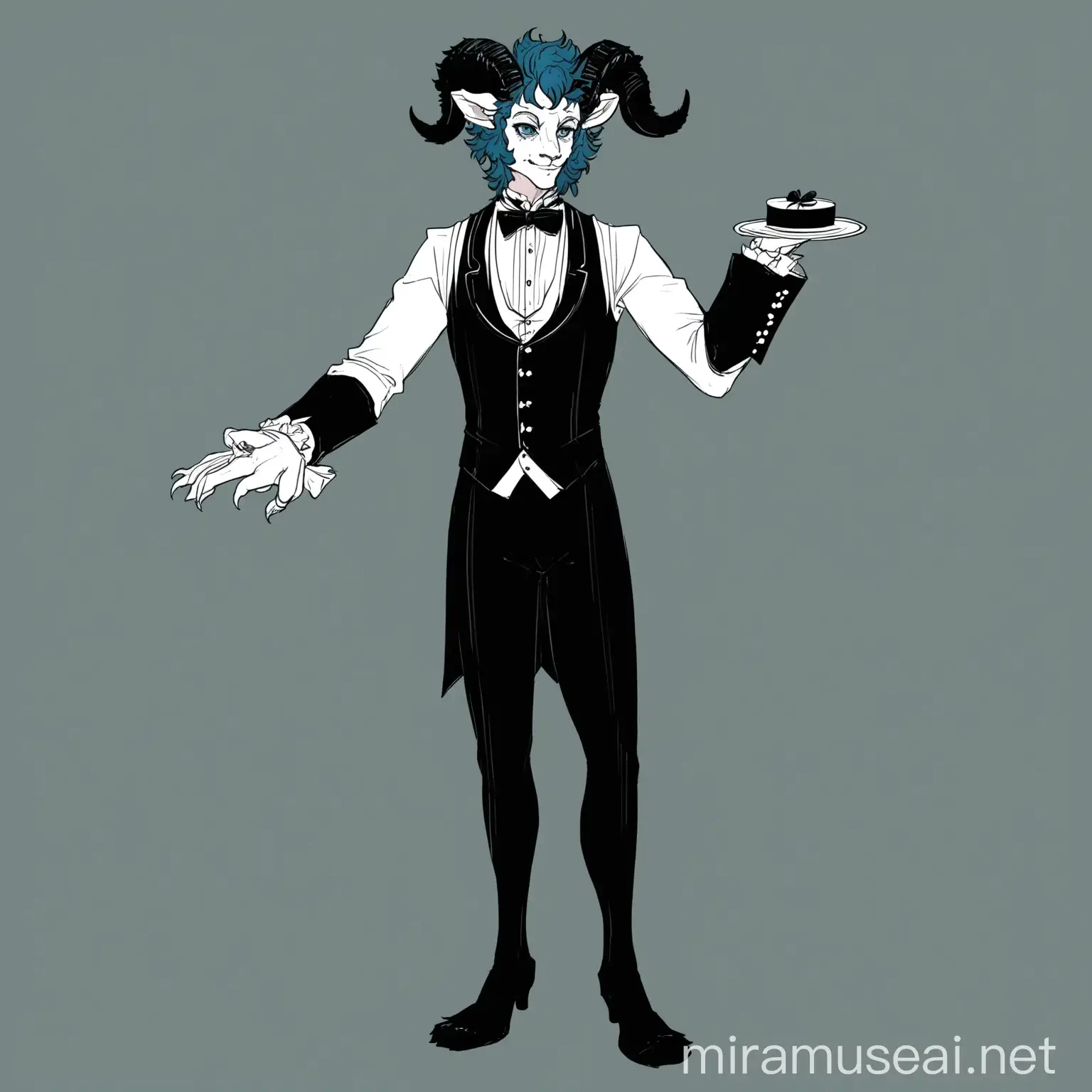 Full body male butler satyr with hooves