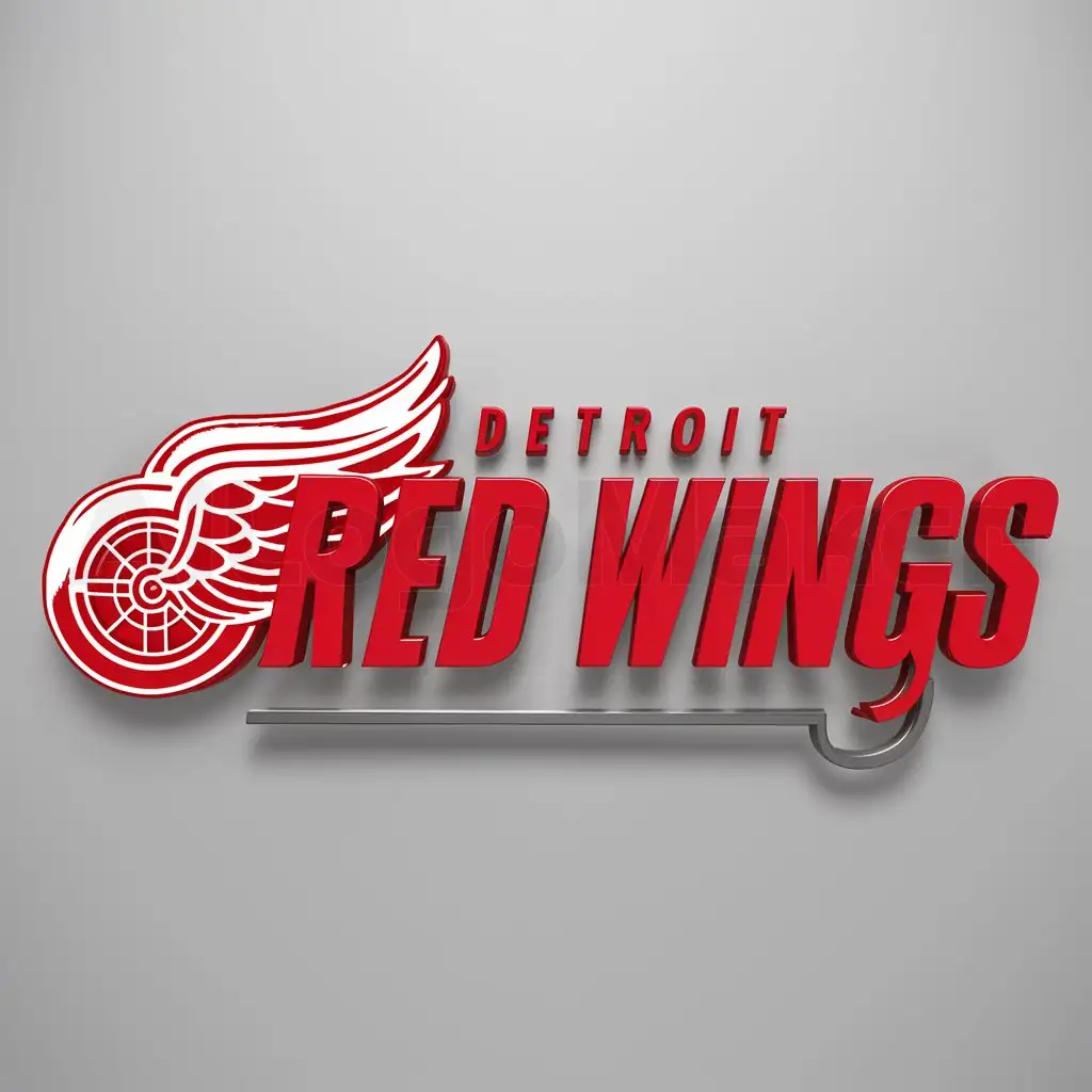 a logo design,with the text "Detroit Red Wings", main symbol:The wordmark 'Detroit Red Wings' In a 3d Red Motor font with 1 Red wing from the primary logo on the left side and the right side of the wordmark.,Moderate,clear background