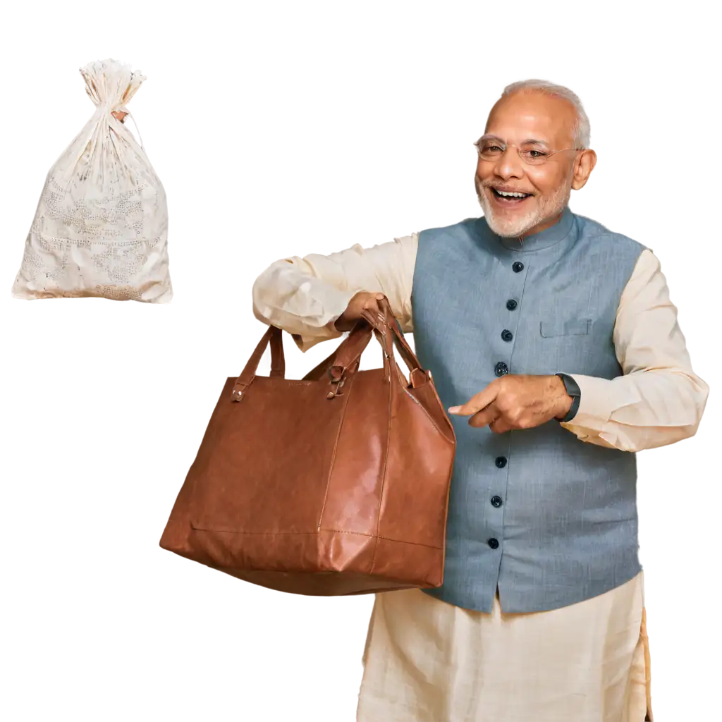 indan pm Modi ji laughing with a bag full of money