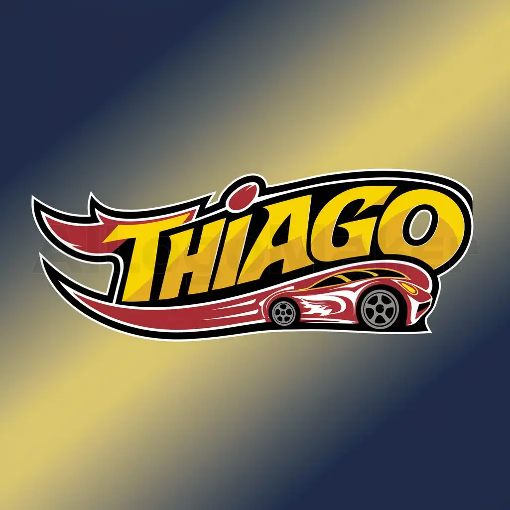 a logo design,with the text "THIAGO", main symbol:Create caption THIAGO style HOTWHEELS with hotwheels color,Moderate,clear background