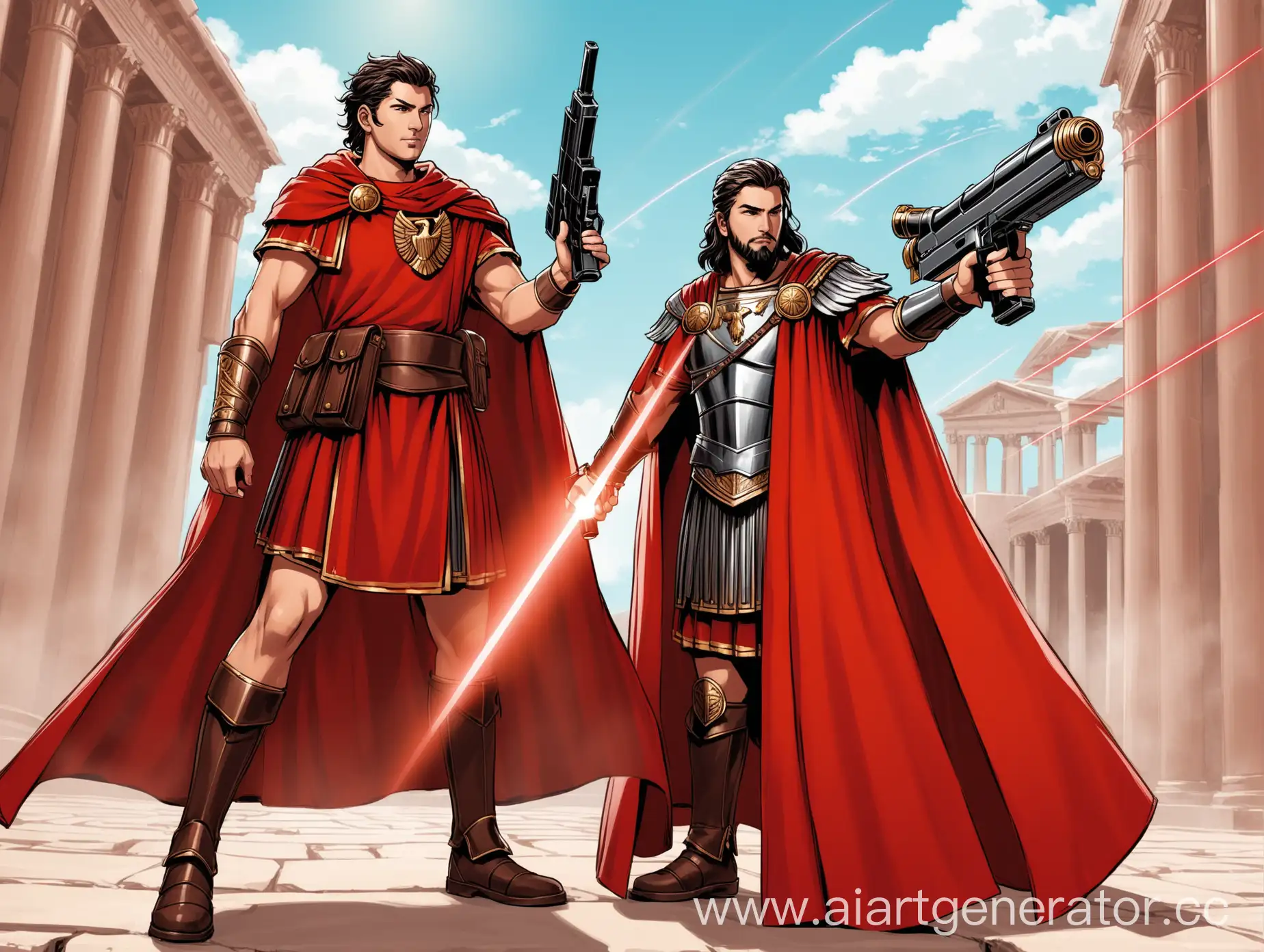 Roman-Scutarius-in-Red-Cloak-with-Laser-Pistol-and-Legions-Eagle-Standard