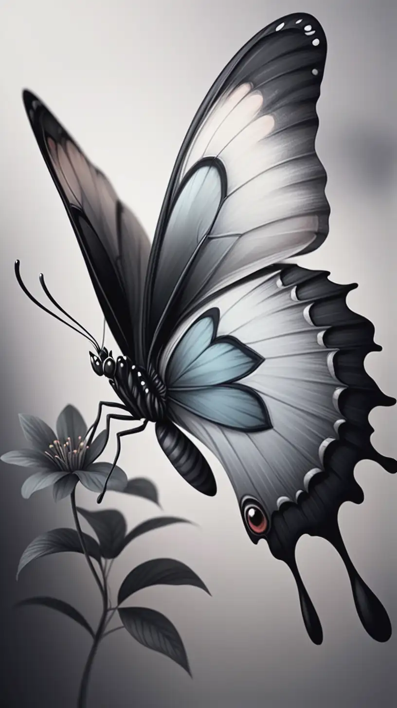 joli Papillon noir e gris avec de jolies ailes douces et ombrages