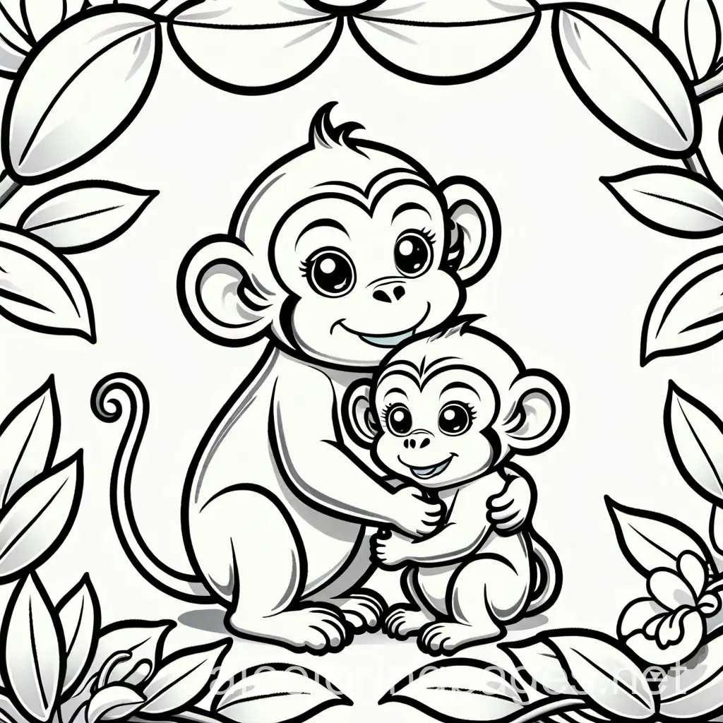 Smile Mother monkey takes care of baby monkey
No background , Coloring Page, black and white, line art, white background, Simplicity, Ample White Space. The background of the coloring page is plain white to make it easy for young children to color within the lines. The outlines of all the subjects are easy to distinguish, making it simple for kids to color without too much difficulty