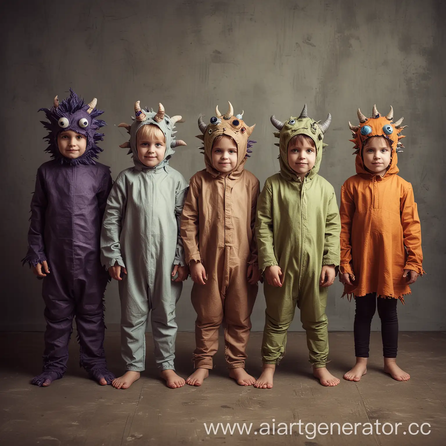 Little-Children-in-Monster-Costumes-TrickorTreating