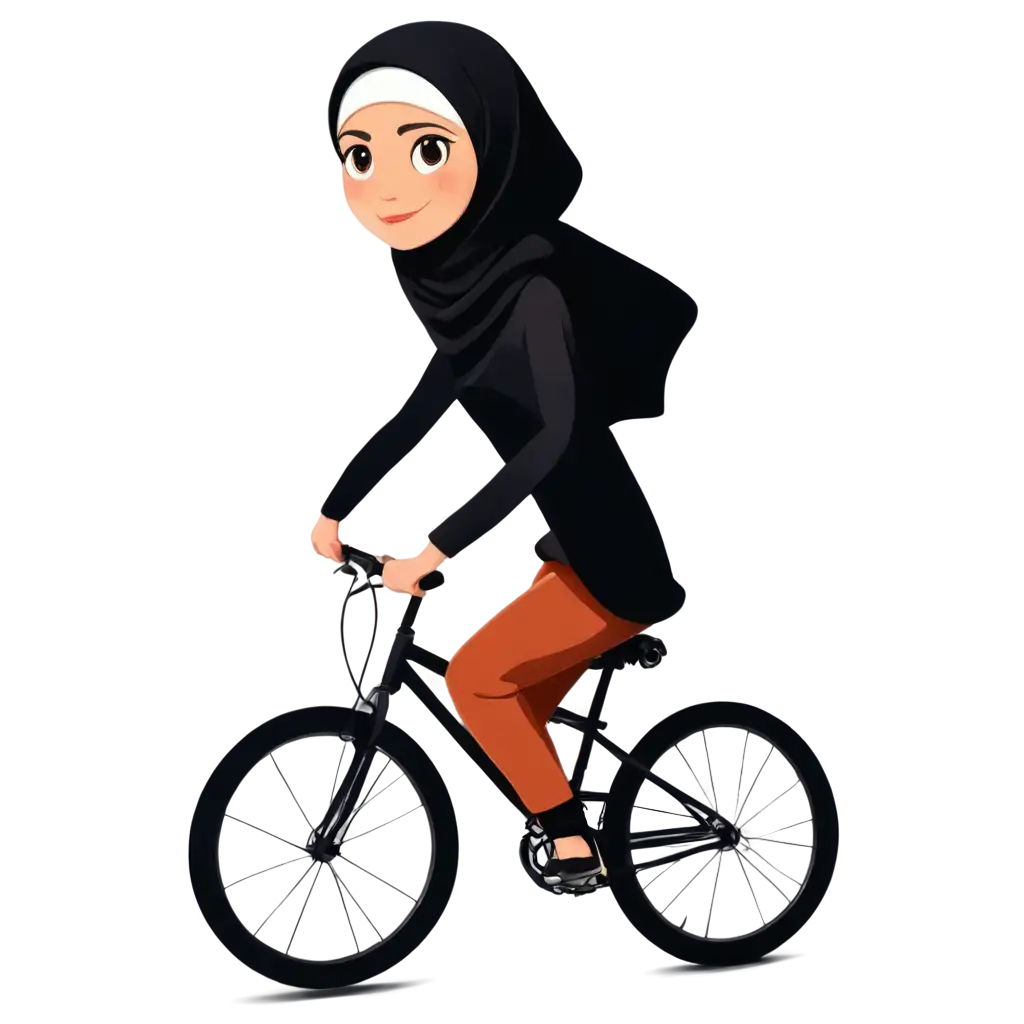 gambar kartun seorang anak perempuan memakai hijab sedang bermain sepeda
