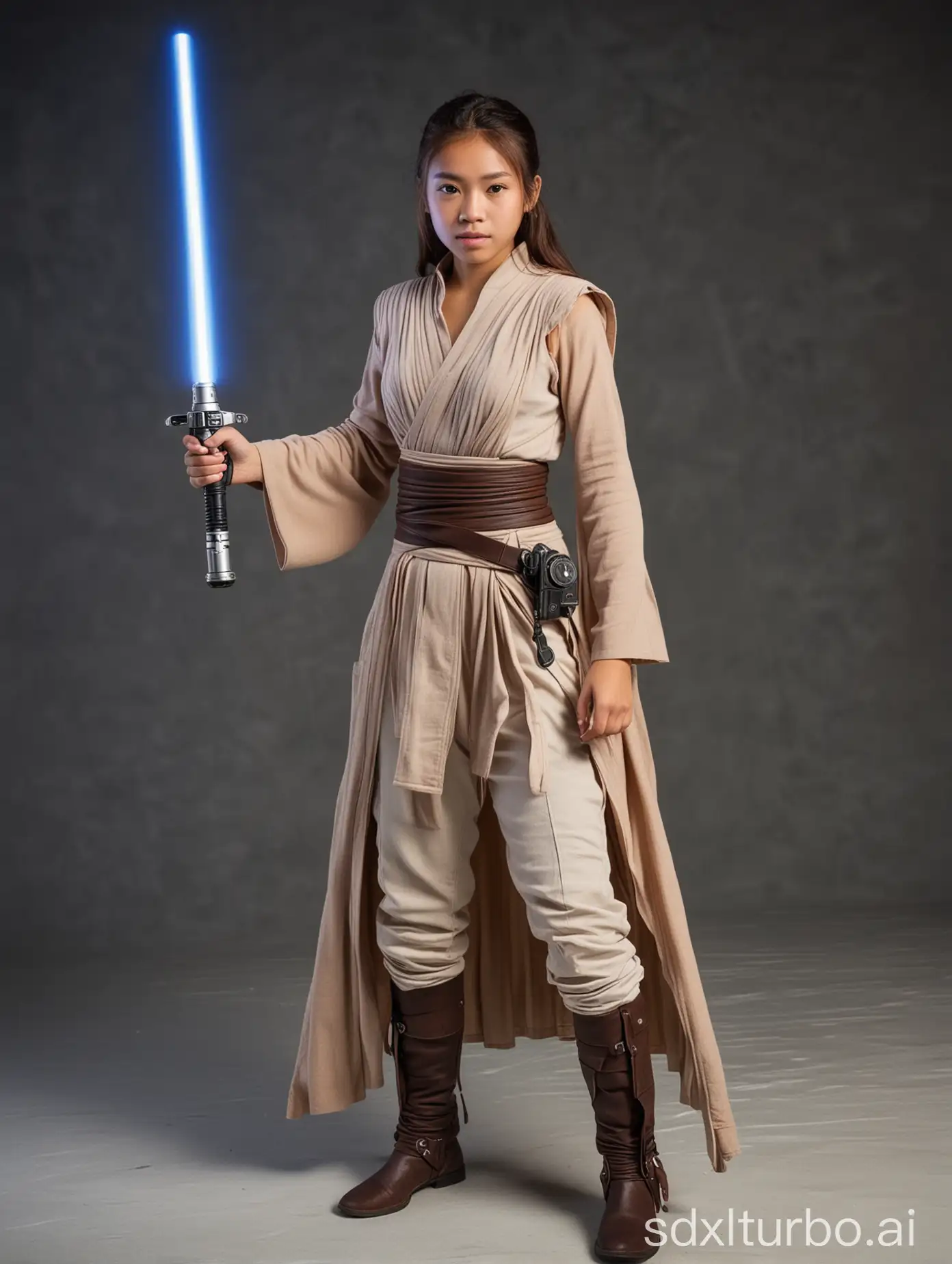 Southeast-Asian-Jedi-Girl-Age-16-Wielding-Lightsaber-in-Landing-Bay
