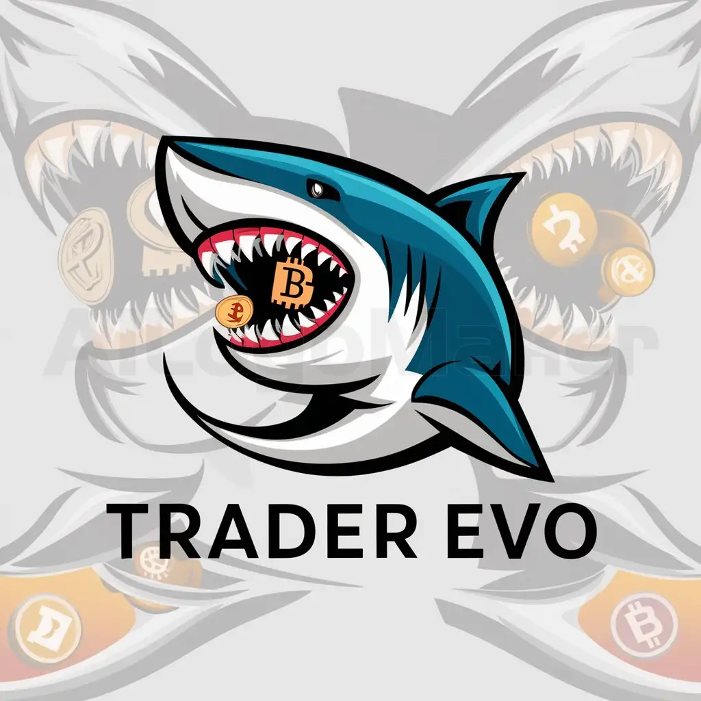 a logo design,with the text "Trader EVO", main symbol:Megaladon,complex,be used in Crypto currency industry,clear background