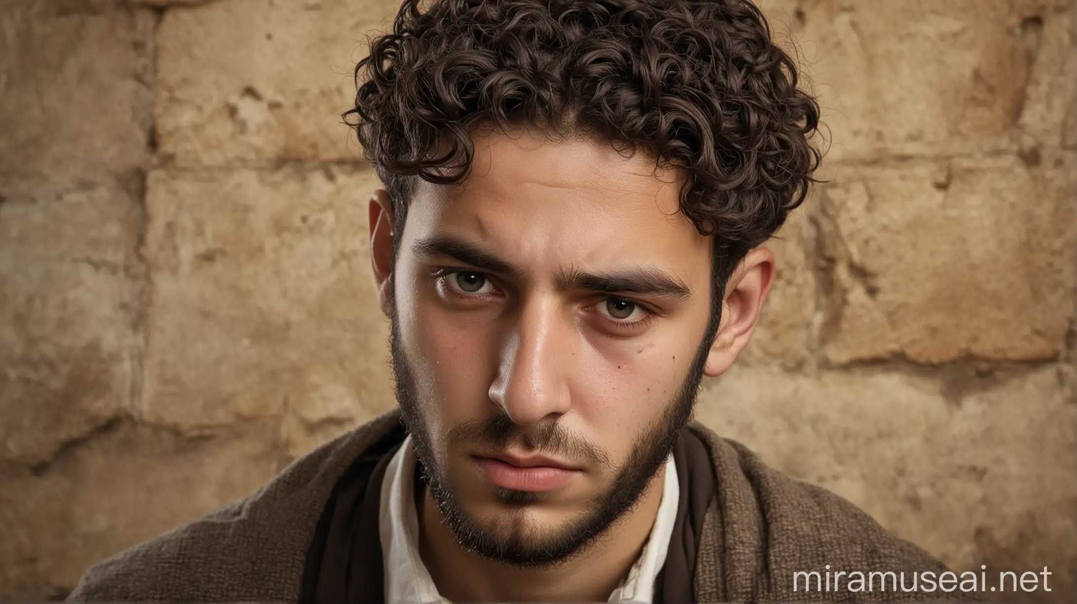Sad Young Jewish Man in Ancient Jewish Attire