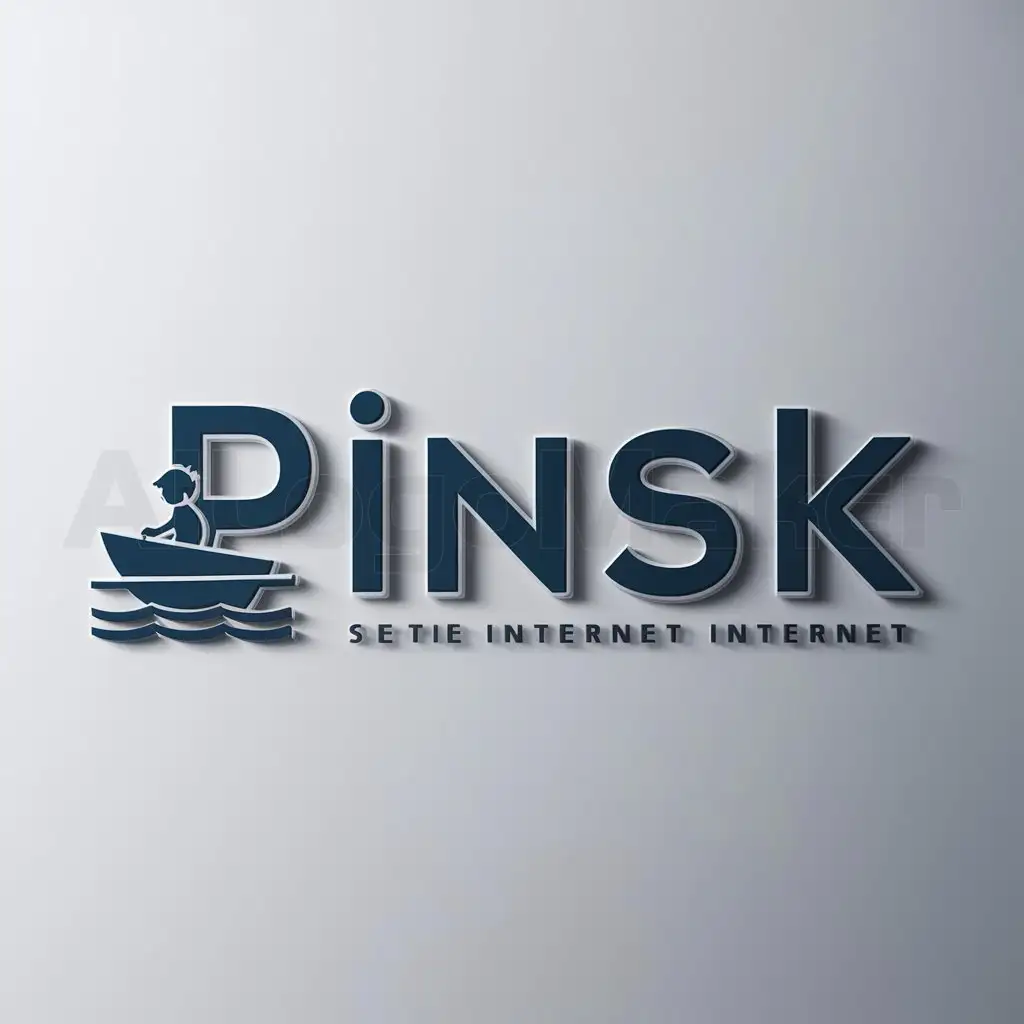 a logo design,with the text "Pinsk", main symbol:boy on a boat,Moderate,be used in Internet industry,clear background