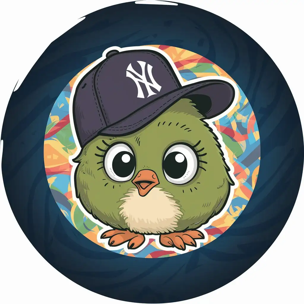 Cartoon Kiwi Bird Wearing Yankees Hat Cute Avatar Illustration