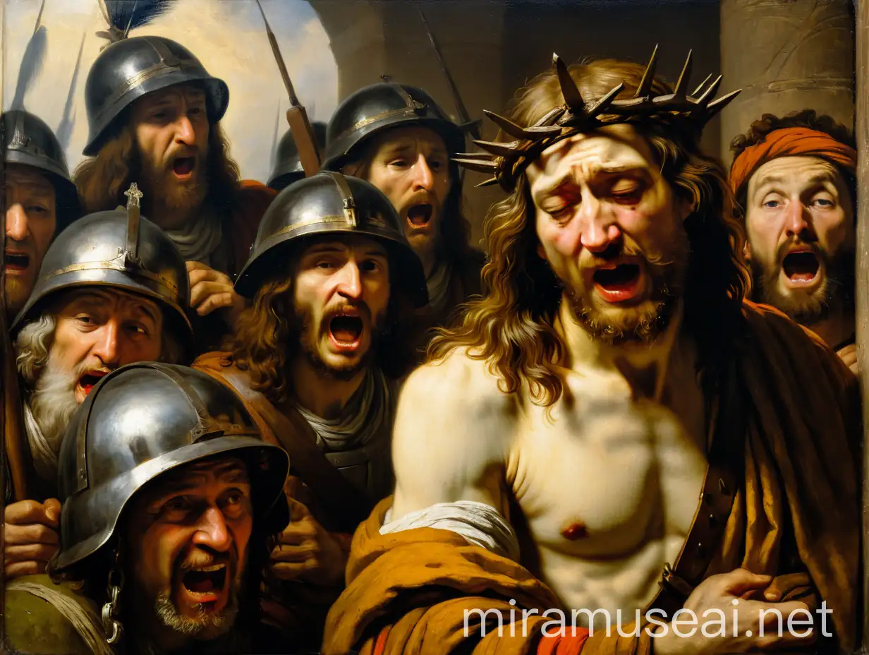 Crying Christ Confronted by Soldiers A Rembrandtinspired Masterpiece